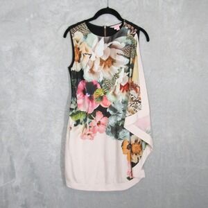 Ted Baker London Floral Print Sleeveless Dress UK 1 US 4 Tazzmyn Party Draped